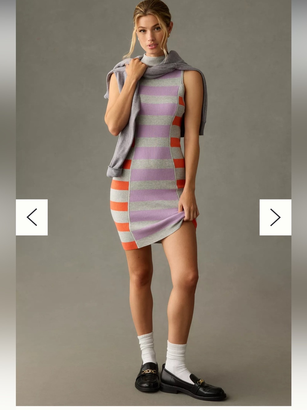 Daily Practice Anthropologie Striped Rib Knit Midi Sweater Dress XS Mock Neck